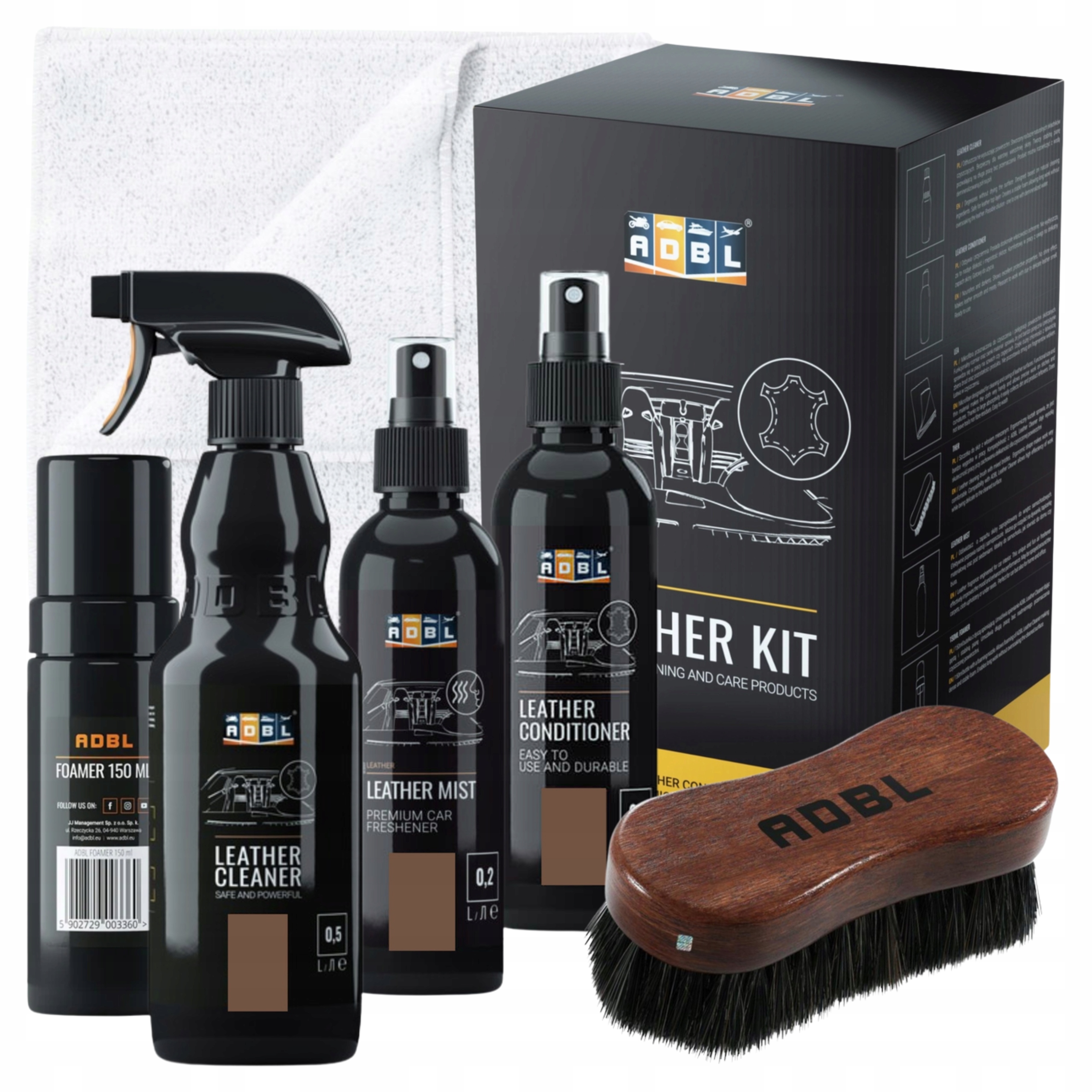 ADBL Leather Kit 6v1 – čistenie a ochrana koženého čalúnenia auta, príjemná vôňa a profesionálna starostlivosť